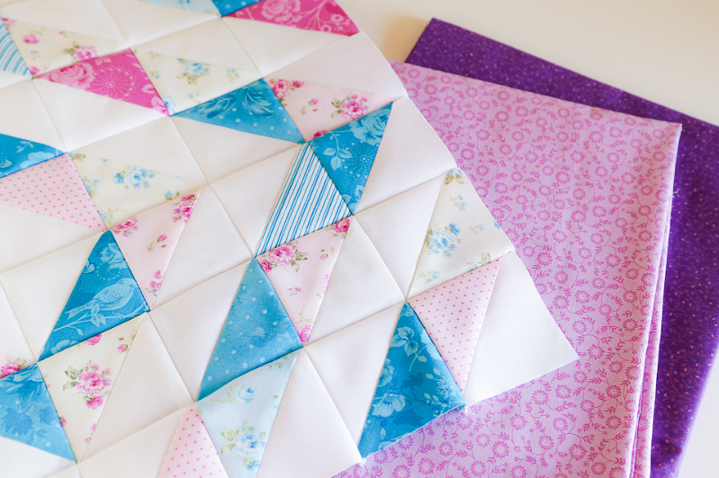 half square triangles, quilting with HST, HST quilt, mini charm squares quilt, eleanor burns quilt, quilts with diamonds, quilts for girls, mini quilts, floral mini quilts, purple quilts, blue quilts