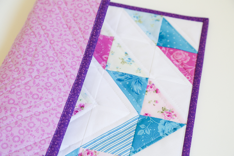 half square triangles, quilting with HST, HST quilt, mini charm squares quilt, eleanor burns quilt, quilts with diamonds, quilts for girls, mini quilts, floral mini quilts, purple quilts, blue quilts