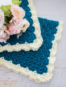 Antique Charm Crochet Blanket + Free Pattern + Tutorial, Crochet Baby Blanket Pattern, Crochet Shell Stitch Blanket Pattern, Fantail Pattern, Lace Trim Blanket Pattern, Lace Border, Victorian Style Baby Blanket, Teal Blue Blanket