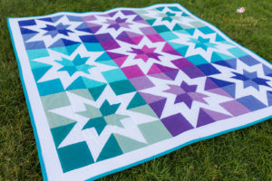 Aurora Borealis Quilt, Rainbow Quilt, Star Quilts, Negative Space, Square Quilt, Green + Teal + Purple Quilt, Patchwork, Squares, Modern Quilt