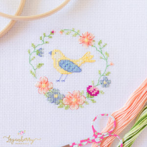 Cross Stitch Pattern, Bird in Flower Wreath, Susan Bates Cross Stitch, Floral, Nature, Embroidery Flowers, Cross Stitch Gifts