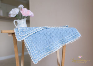 Heirloom Baby Blanket, Soft Blue & Cream, Crochet Pattern, Blanket Pattern, Crochet Gift for Baby Boy, Picot Edging, Scallop Trim, Baby Shower Gift for Boy, Crochet Boy Blanket, Block Stitch