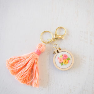 Embroidered Tassle Keychain + Roses + Flowers, Mini Embroidery Hoop, Keychain with Tassle, DIY, Embroidered Roses, Handmade Keychain Gift