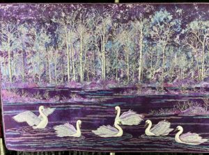 swan quilt, purple, nature