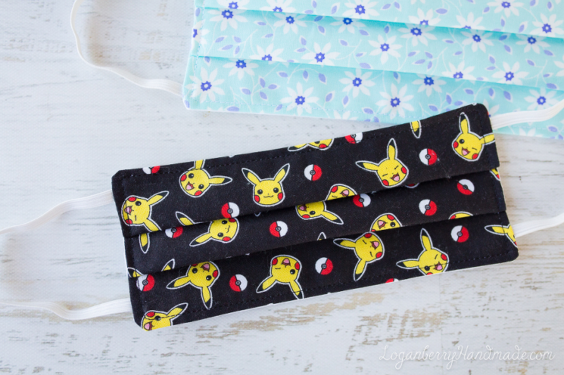 DIY Face Masks, Easy Free Sewing Pattern, Tutorial, Fabric Face Covers, How to Sew Face Mask, Pikachu, Pokemon